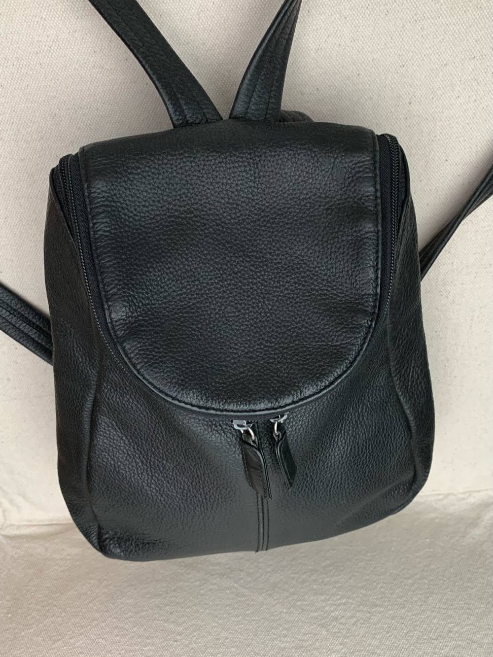 Tignanello Black Leather Pebbled Backpack
